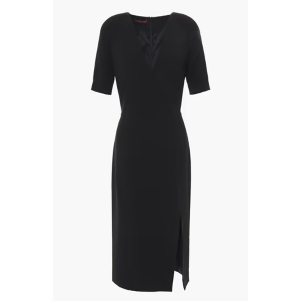 Altuzarra V-Neck Knit Sleeve Woven Knee Length Slit Sheath Dress Black Size 40
